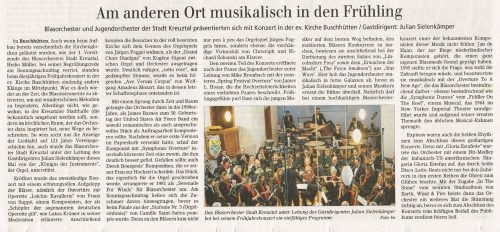 Artikel aus der Siegener Zeitung zum Frühjahrskonzert 2019 in der ev. Kirche Buschhütten